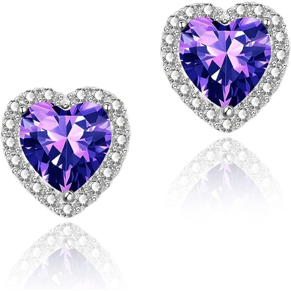 Women's Heart Purple Elegant Mall Dainty Halo Birthstone Cubic Zirconia Earring